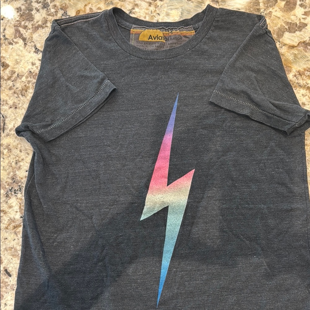Aviator Nation Charcoal Tee with Multicolor Lightning